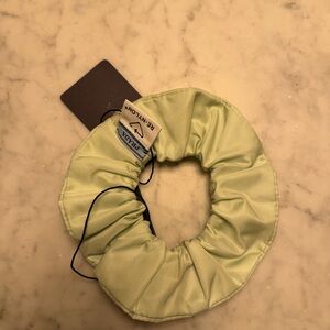 Prada Pale Green Satin Logo Scrunchie
